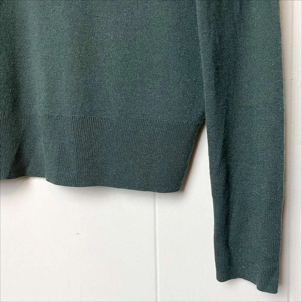 Theory Tie Neck Sweater Large mock button cutout lightweight green silk cashmere - Picture 4 of 10